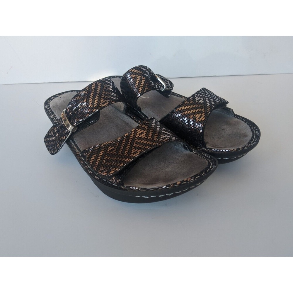Alegria Sandals Womens EU 39 Karmen Strap Slide Wedge KAR-532 Silver Leather